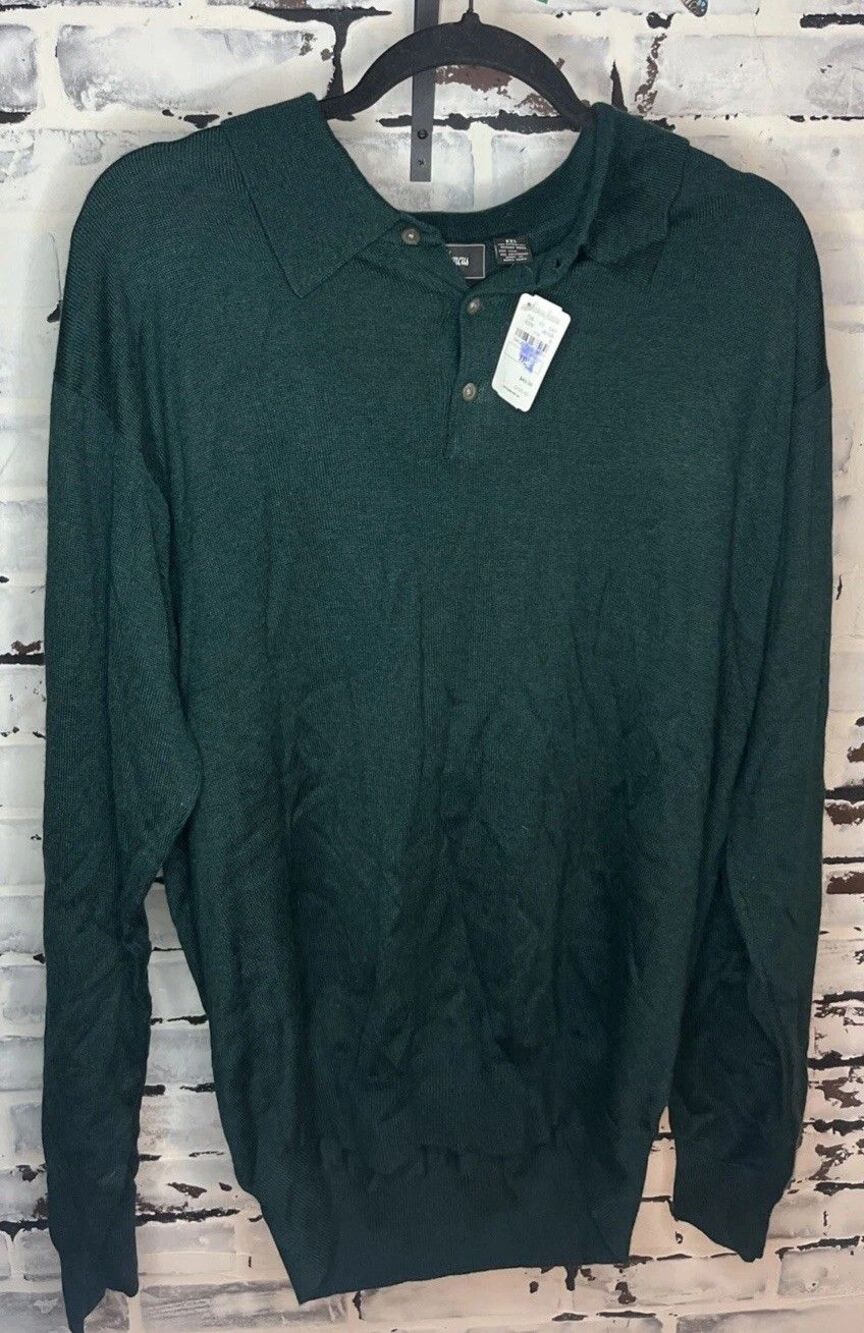 Neiman Marcus Mens XXL Sweater Silk Cashmere Knit Pullover Olive NWT